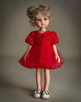 Платье для куклы Paola Reina 33-36 см, с выбитыми розами, КРАСНОЕ